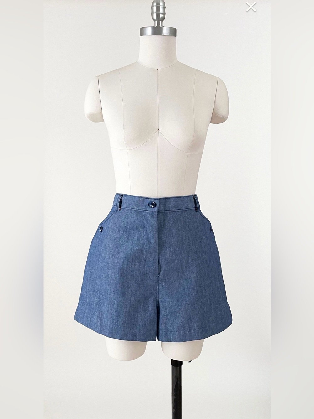 Vintage Chambray Shorts | Women’s High-Waisted Sailor Shorts | 29” Waist